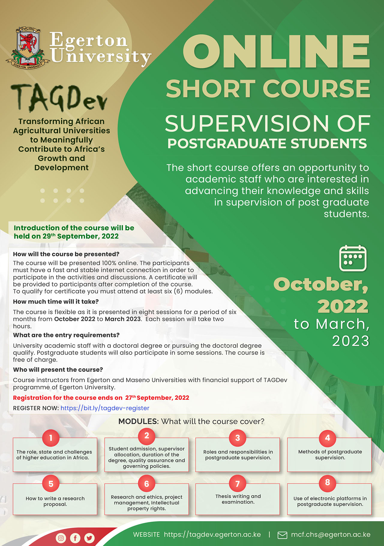 Online Short Course on Postgraduate Supervision 